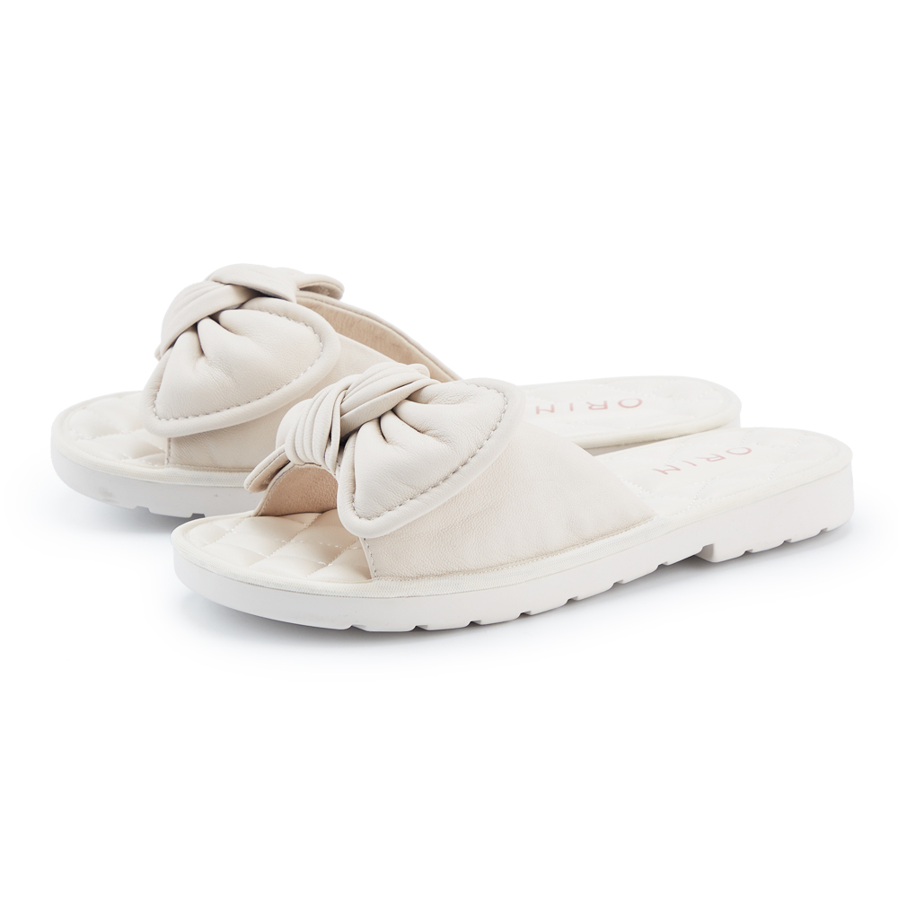 ORIN 羊皮蝴蝶結飾釦尖頭平底鞋 白色 歷史價格詳細信息