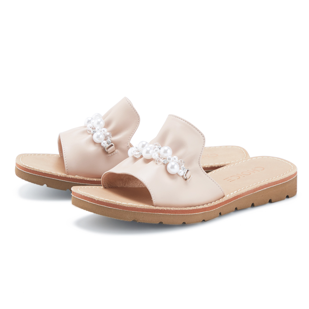 CHOiCE 真皮鑽飾棋盤格免綁帶厚底休閒鞋 米白 歷史價格詳細信息