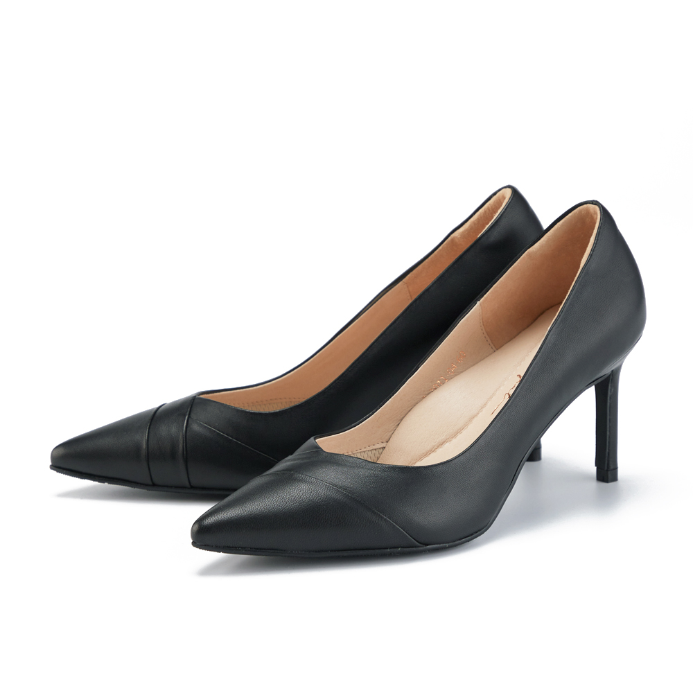 ORIN 素面金屬跟尖頭牛皮低跟鞋 黑色 歷史價格詳細信息