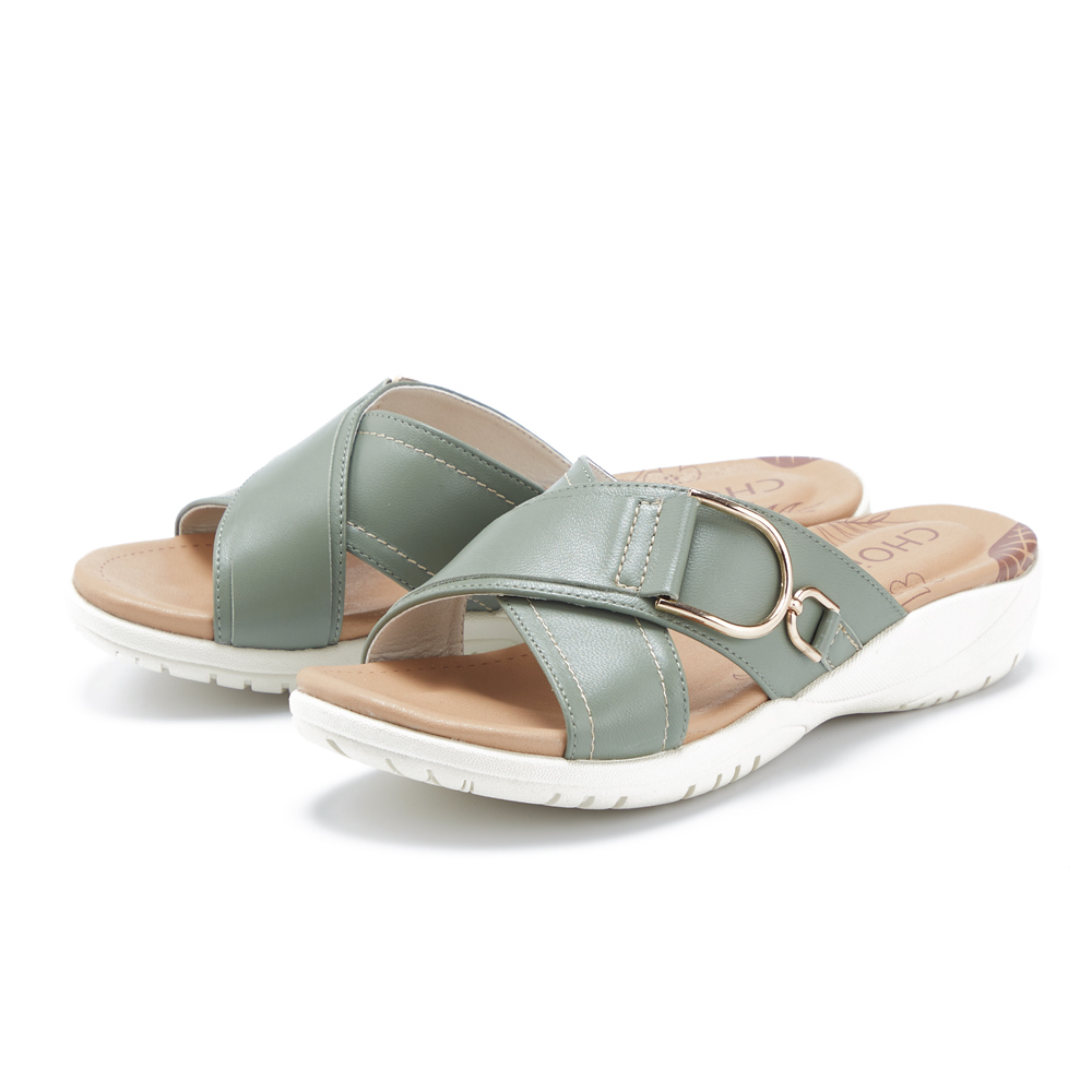 CHOiCE 真皮復古撞色免綁帶厚底休閒鞋 白+綠 歷史價格詳細信息