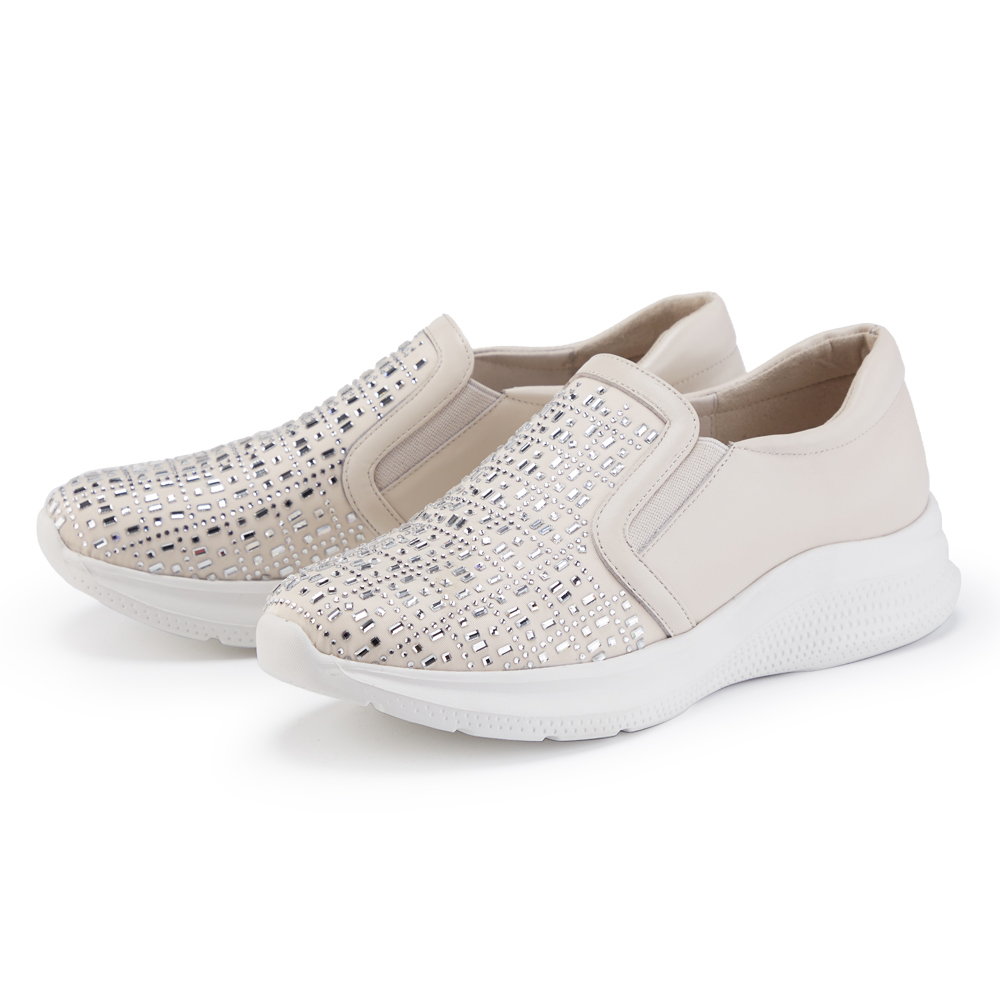 ORIN 燙鑽真皮免綁帶厚底休閒鞋 白+白鞋帶 歷史價格詳細信息