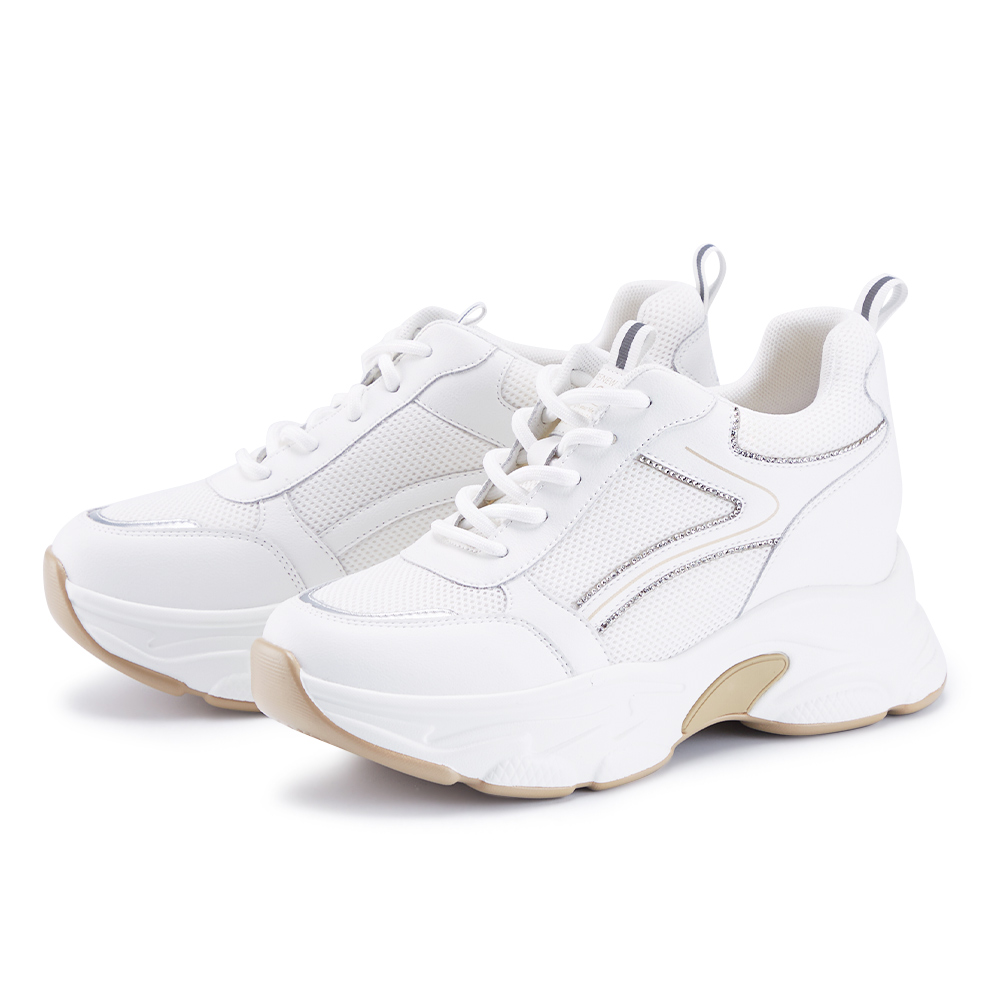 CHOiCE 鑽飾牛皮拼接網布厚底休閒老爹鞋 白色 歷史價格詳細信息