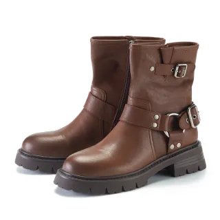 TAS環扣帶拼接車線中跟長靴-個性黑 歷史價格詳細信息