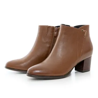 MAGY 金屬V型釦環真皮粗跟 女 短靴 淺可可 歷史價格詳細信息