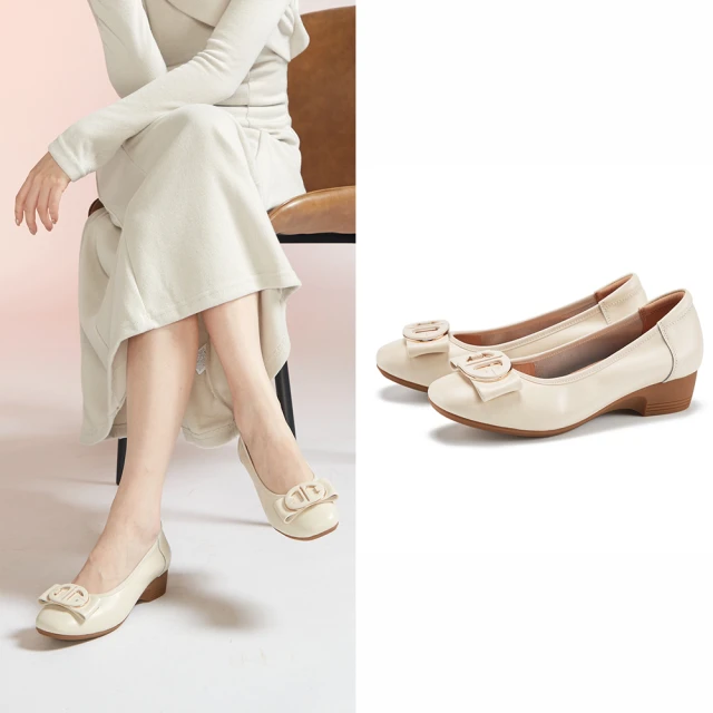 【MAGY】造型飾釦真皮圓跟低跟鞋(藍色) 歷史價格詳細信息