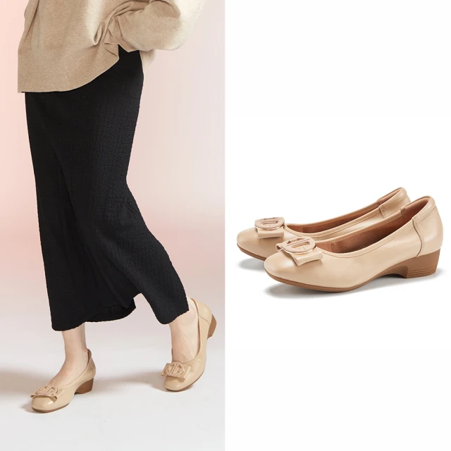 【MAGY】造型飾釦真皮圓跟低跟鞋(藍色) 歷史價格詳細信息