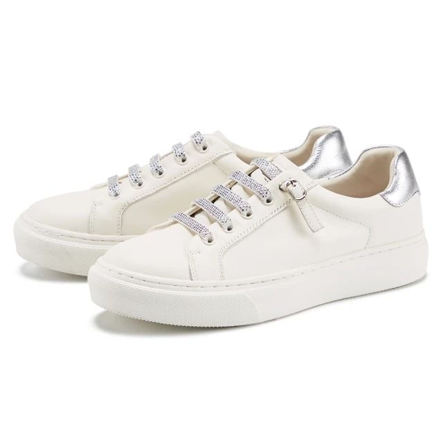 CHOiCE 真皮鑽飾棋盤格免綁帶厚底休閒鞋 米白 歷史價格詳細信息