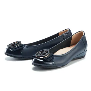 MAGY 蝴蝶結圓牌五金真皮低跟鞋 藍色 歷史價格詳細信息