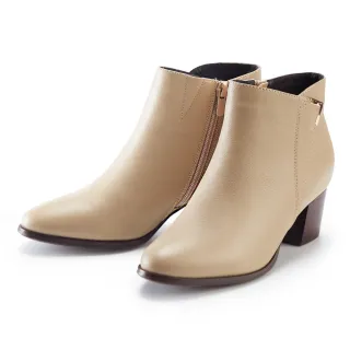 MAGY 金屬V型釦環真皮粗跟 女 短靴 淺可可 歷史價格詳細信息