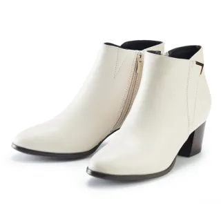 MAGY 金屬V型釦環真皮粗跟 女 短靴 淺可可 歷史價格詳細信息