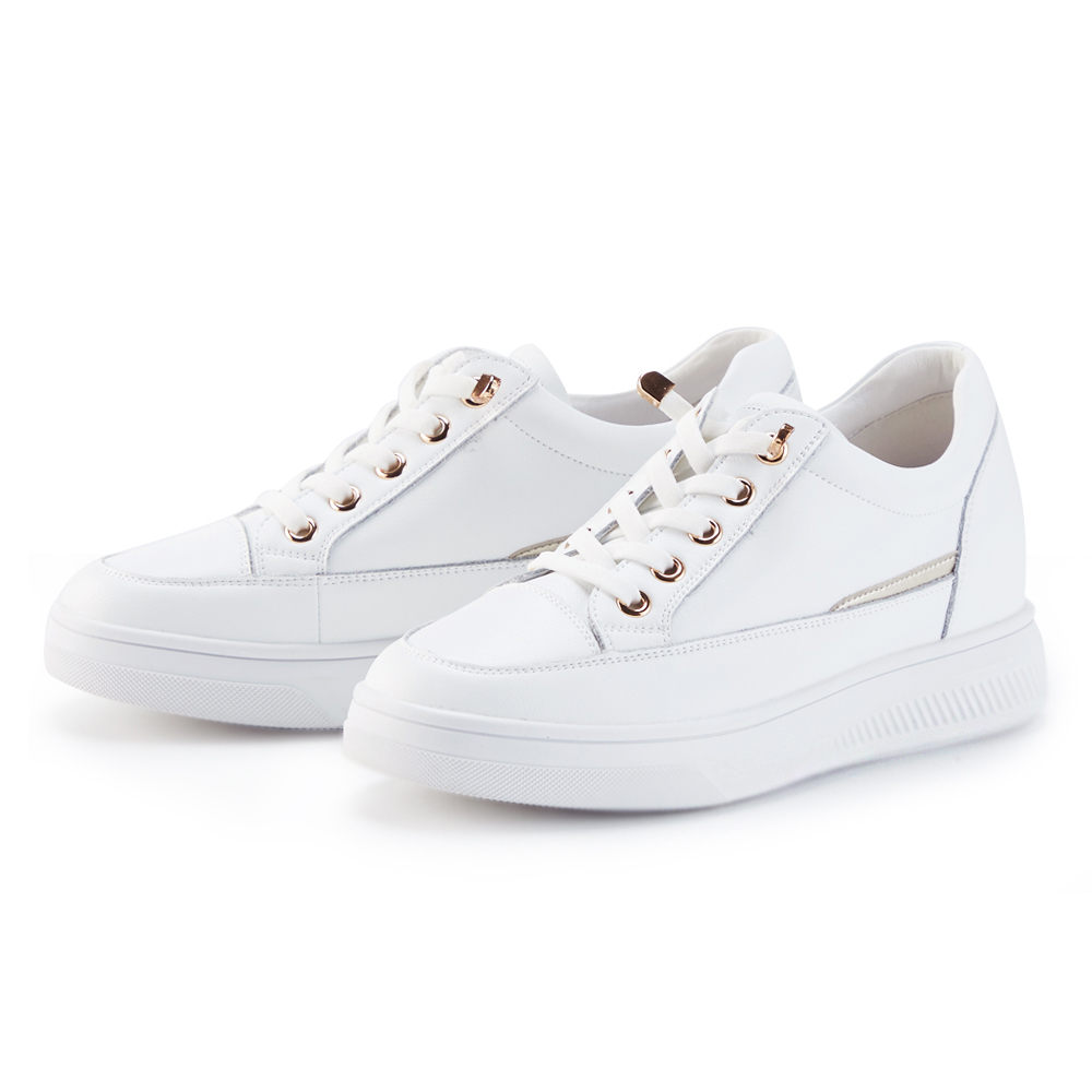 CHOiCE 素面牛皮綁帶厚底高筒休閒鞋 米色 歷史價格詳細信息