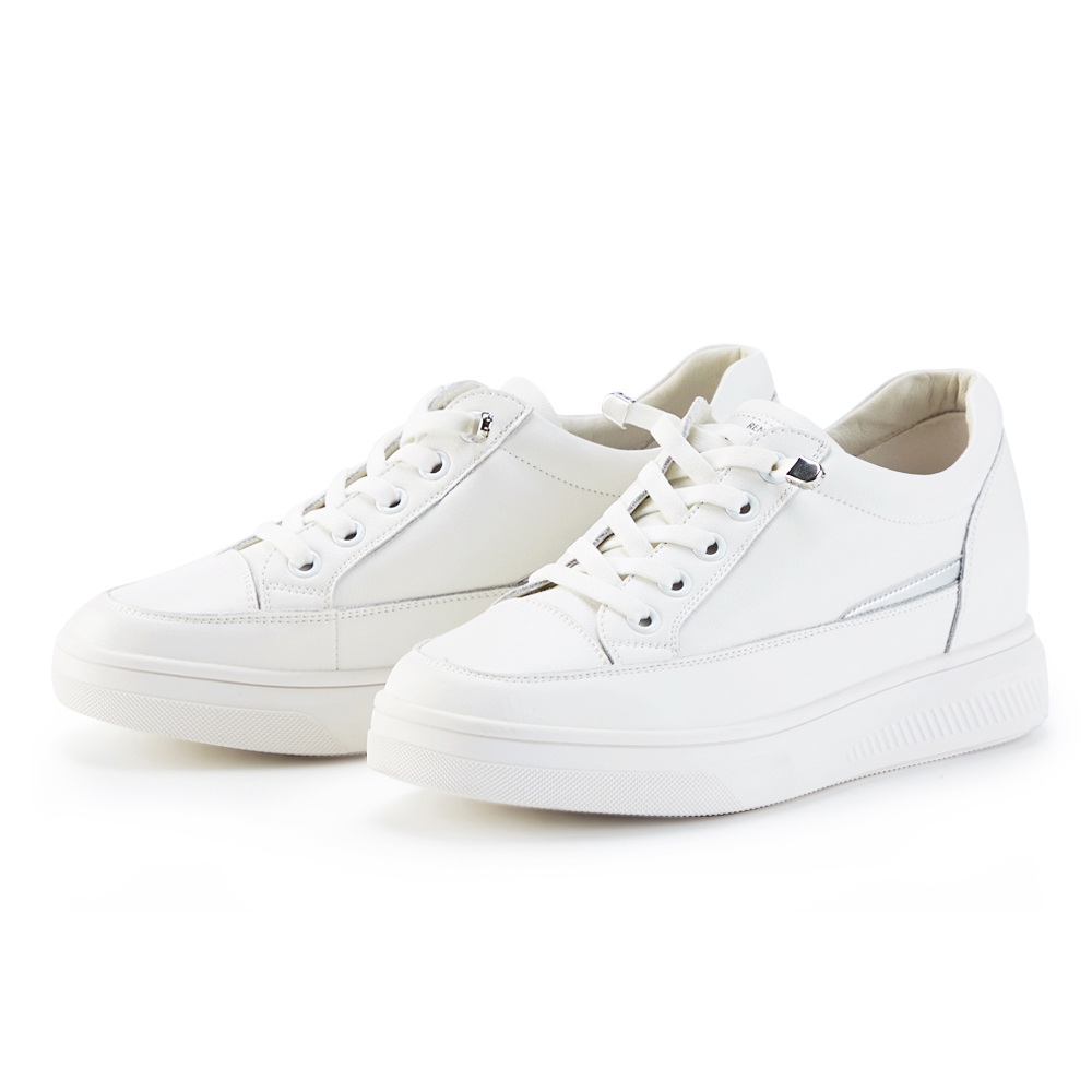 CHOiCE 素面牛皮綁帶厚底高筒休閒鞋 米色 歷史價格詳細信息