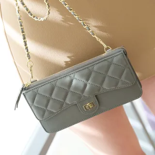 2R 綿霜羊皮 Kerry 菱格鏈帶斜背造型長夾 經典黑 歷史價格詳細信息