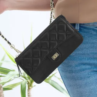 2R 綿霜羊皮 Kerry 菱格鏈帶斜背造型長夾 經典黑 歷史價格詳細信息