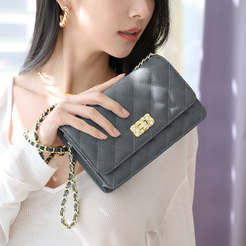 【2R手工真皮】魚子醬牛皮Trendy經典菱格三折短夾 晨煙藍 歷史價格詳細信息