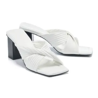 【HELENE_SPARK】柔和優雅澎感菱格寬帶全真皮方頭高跟拖鞋(黑) 歷史價格詳細信息