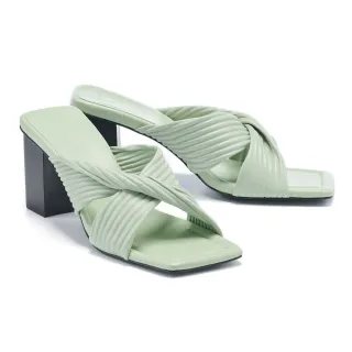 【HELENE_SPARK】柔和優雅澎感菱格寬帶全真皮方頭高跟拖鞋(黑) 歷史價格詳細信息