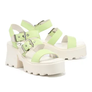 【MISS 21】叛逆性格開邊珠T字帶厚底鞋(米綠) 歷史價格詳細信息