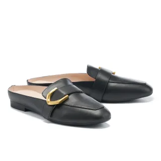 【HELENE_SPARK】別致質感交叉寬帶全真皮方頭低跟拖鞋(黑) 歷史價格詳細信息