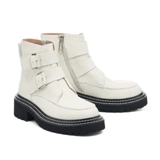 【MISS 21】街頭帥氣步調牛皮綁帶厚底馬丁短靴(奶白) 歷史價格詳細信息