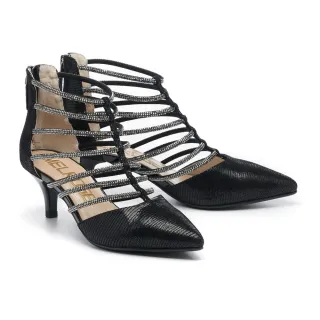 【MELROSE】時髦摩登鉚釘網紗拼接羊皮尖頭高跟短靴(黑) 歷史價格詳細信息