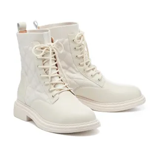 【MISS 21】街頭帥氣步調牛皮綁帶厚底馬丁短靴(奶白) 歷史價格詳細信息