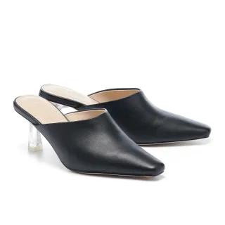 【HELENE_SPARK】極簡舒適LOGO燙字全真皮方頭低跟拖鞋(黑) 歷史價格詳細信息