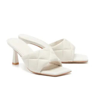 【HELENE_SPARK】柔和優雅澎感菱格寬帶全真皮方頭高跟拖鞋(黑) 歷史價格詳細信息