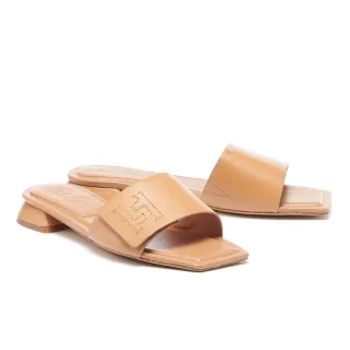 【HELENE_SPARK】極簡舒適LOGO燙字全真皮方頭低跟拖鞋(黑) 歷史價格詳細信息