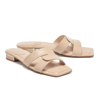 【HELENE_SPARK】別致質感交叉寬帶全真皮方頭低跟拖鞋(黑) 歷史價格詳細信息