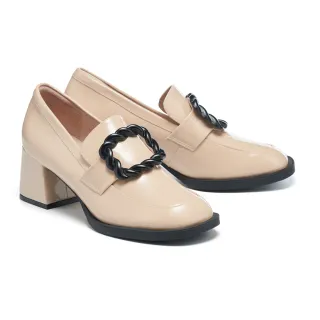 【MISS 21】復古個性麻花方釦牛漆皮樂福高跟鞋(黑) 歷史價格詳細信息