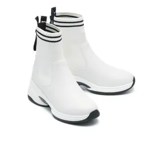 【MELROSE】美樂斯 俐落時髦舒適牛皮拼接彈力飛織高筒厚底休閒鞋(黑) 歷史價格詳細信息