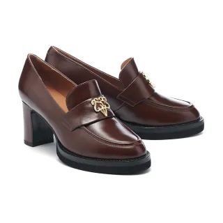 【AS 集團】復古時尚方釦寬帶花紋牛皮樂福厚底鞋(咖) 歷史價格詳細信息