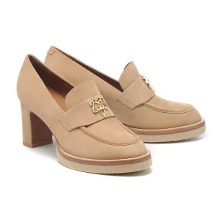 【AS 集團】復古時尚方釦寬帶花紋牛皮樂福厚底鞋(咖) 歷史價格詳細信息