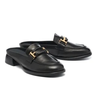 【HELENE_SPARK】別致質感交叉寬帶全真皮方頭低跟拖鞋(黑) 歷史價格詳細信息