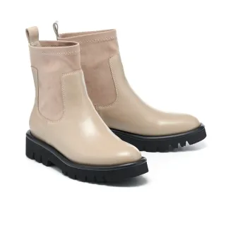 【AS 集團】率性街頭風LOGO拉鍊綁帶牛皮厚底短靴(杏) 歷史價格詳細信息