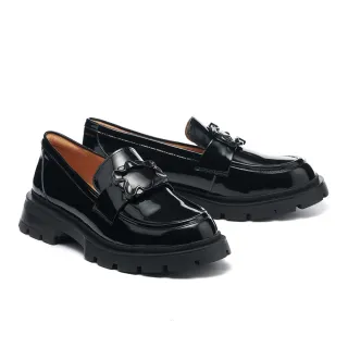 【MISS 21】復古個性麻花方釦牛漆皮樂福高跟鞋(黑) 歷史價格詳細信息