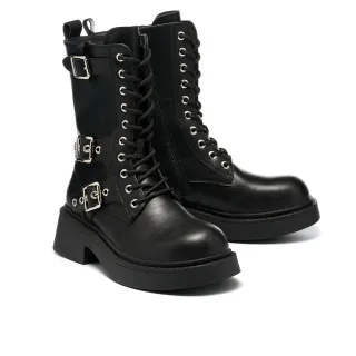 【MISS 21】帥氣潮感撞色沖孔拼接牛皮綁帶厚底休閒鞋(黑) 歷史價格詳細信息