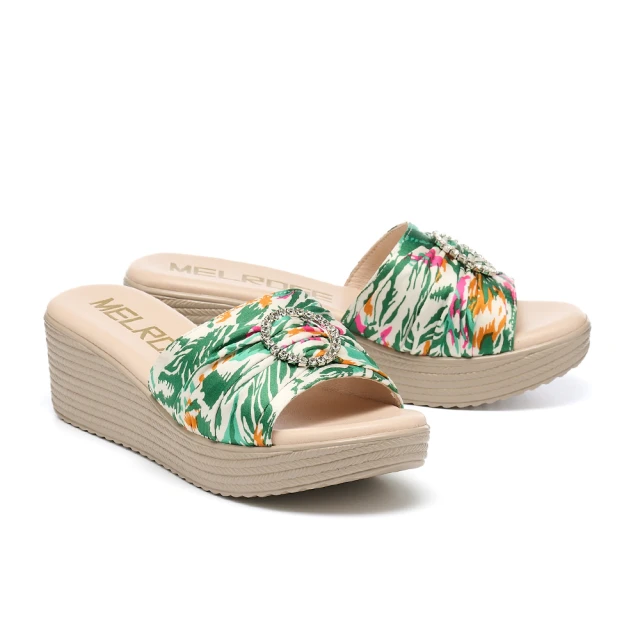 【MELROSE】美樂斯 夏日輕旅 豔夏圓鑽釦花布輕量厚底拖鞋(綠) 價格比較,價格查詢,歷史價格詳細信息