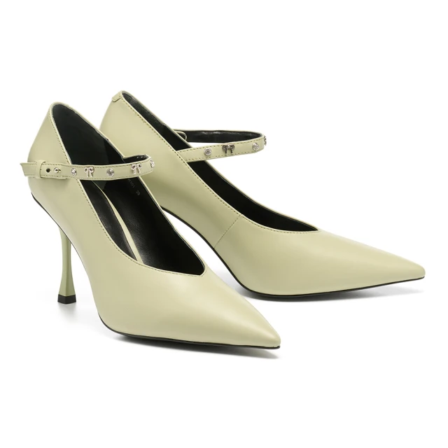 【HELENE_SPARK】叛逆復古 時髦蝴蝶結鉚釘踝帶羊皮美型尖頭高跟鞋(黑) 歷史價格詳細信息