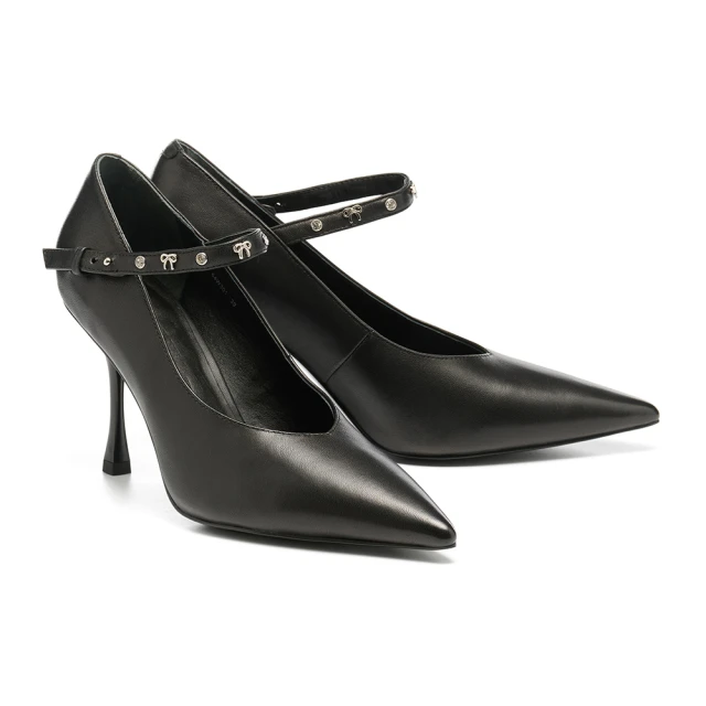 【HELENE_SPARK】叛逆復古 時髦蝴蝶結鉚釘踝帶羊皮美型尖頭高跟鞋(黑) 價格比較,價格查詢,歷史價格詳細信息