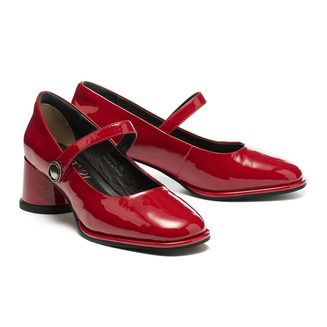 MISS 21  瑪莉珍 大方頭 高跟鞋 雙繫帶 漆皮 牛皮 復古風 跳色－黑 歷史價格詳細信息