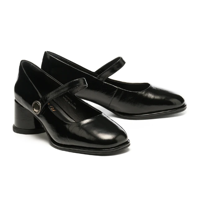 MISS 21  瑪莉珍 大方頭 高跟鞋 雙繫帶 漆皮 牛皮 復古風 跳色－黑 歷史價格詳細信息