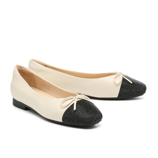 【BYHUE】優雅蝴蝶結拼接舒適羊皮圓頭軟芯Q底娃娃平底鞋(米白) 歷史價格詳細信息