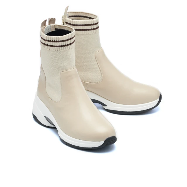 【MELROSE】美樂斯 俐落時髦舒適牛皮拼接彈力飛織高筒厚底休閒鞋(黑) 歷史價格詳細信息