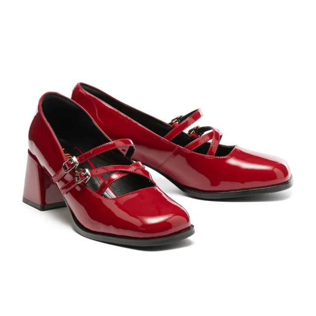 MISS 21  瑪莉珍 大方頭 高跟鞋 雙繫帶 漆皮 牛皮 復古風 跳色－黑 歷史價格詳細信息