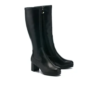 【MISS 21】極簡彈力絨布方圓頭粗高跟長靴(可可) 歷史價格詳細信息