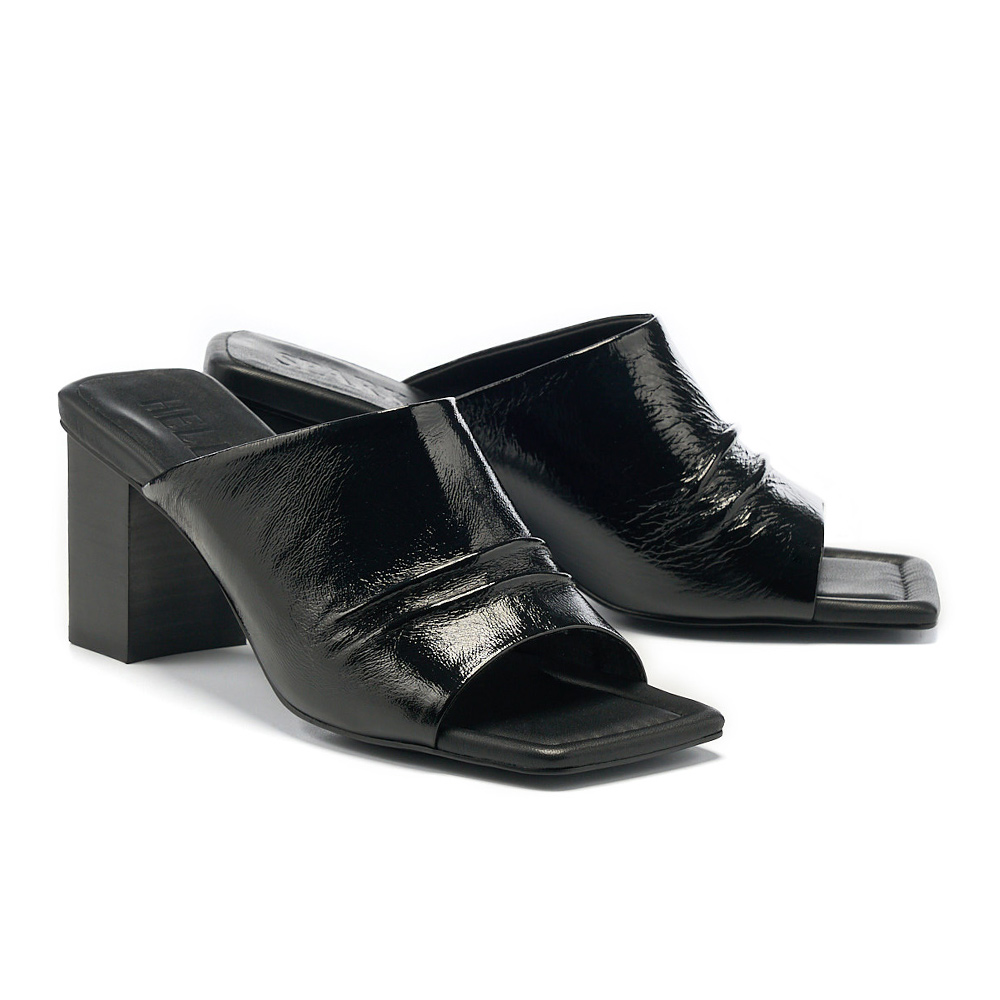 【HELENE_SPARK】極簡舒適LOGO燙字全真皮方頭低跟拖鞋(黑) 歷史價格詳細信息