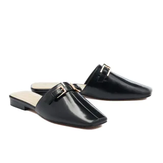 【HELENE_SPARK】別致質感交叉寬帶全真皮方頭低跟拖鞋(黑) 歷史價格詳細信息