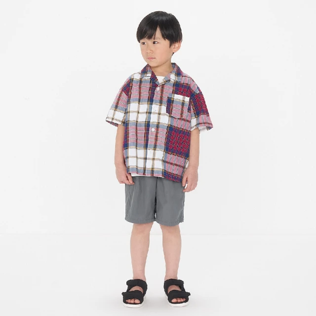兒童有機棉馬杜拉斯格紋開領短袖襯衫【MUJI 無印良品】 歷史價格詳細信息